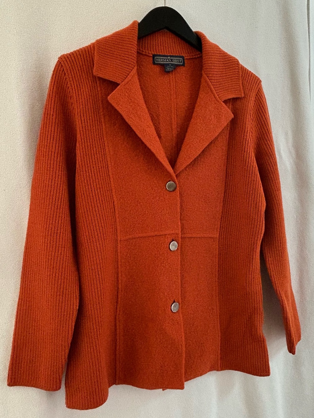 Wool-Blend Orange Button Blazer Jacket by